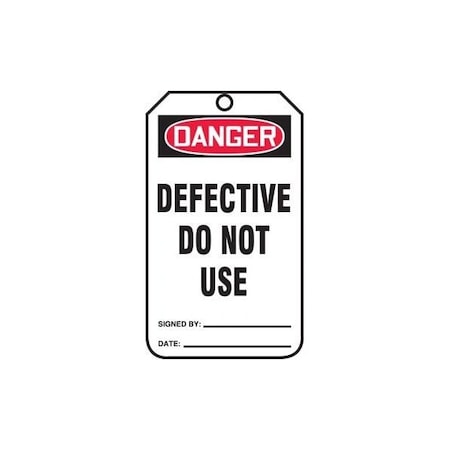 Accuform Safety Tags, DANGER DEFECTIVE DO NOT USE, 8.5in x 3.875in, RP-Plastic, 5PK MDT290PTM